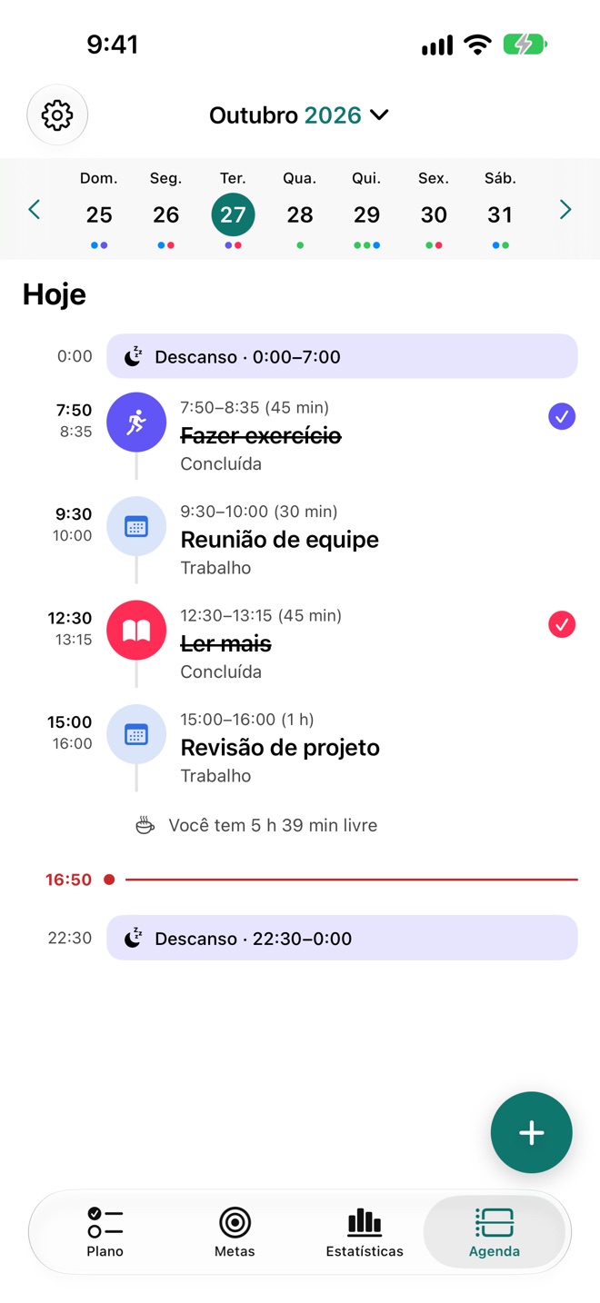 Seu dia, com sessões e eventos.